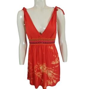 Victoria's Secret PINK Top Tunic Orange Tie-Dye halter‎ v-neck Sz Large